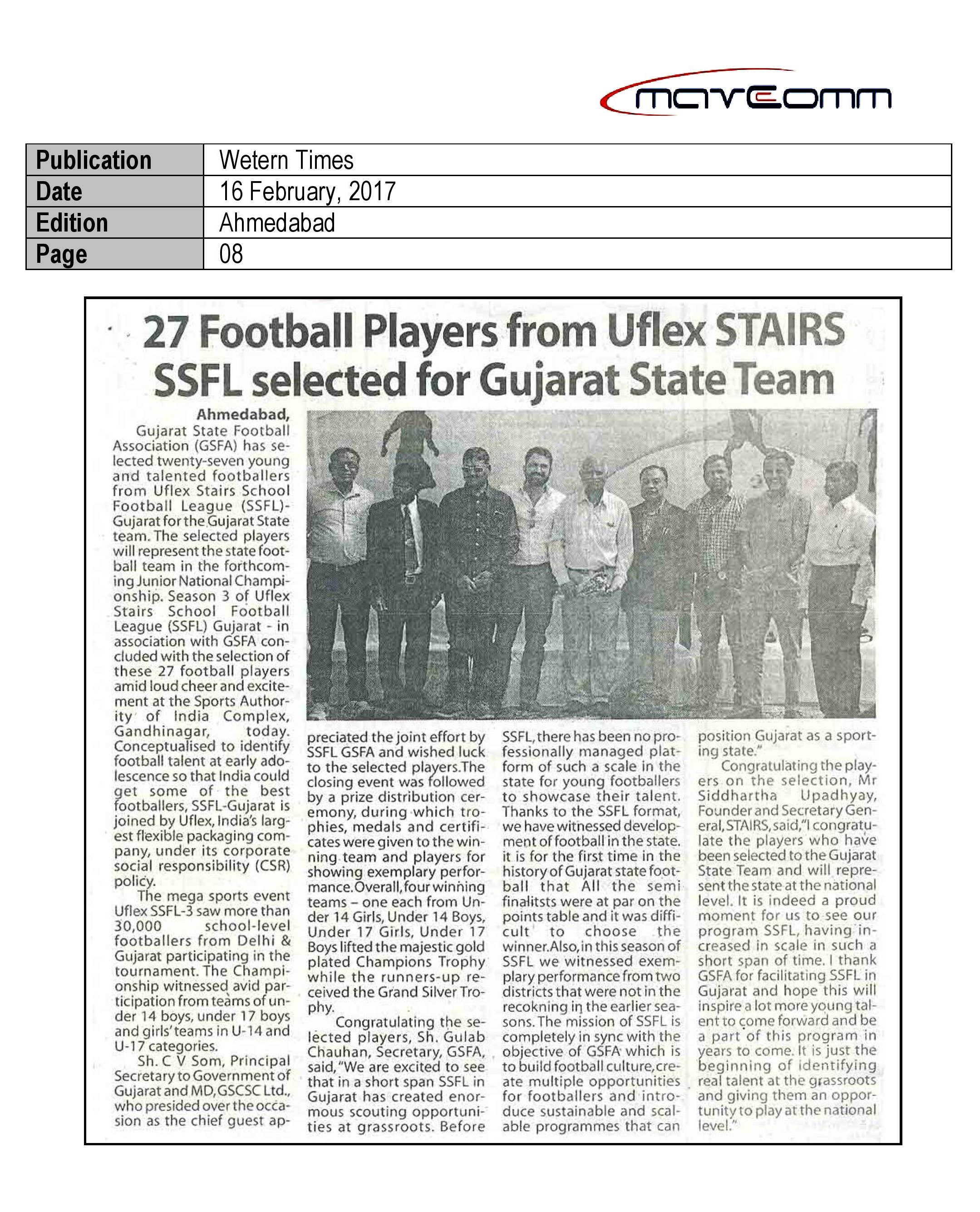 27 Football Players From Uflex Stairs SSFL Selected For Gujarat State Team