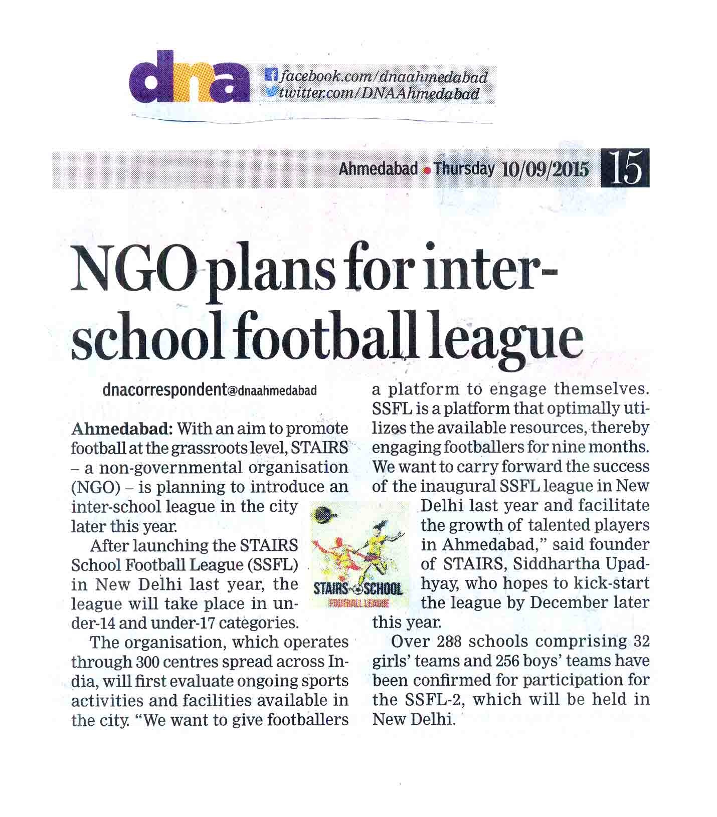 NGO PLANS FOR INTER-SCHOOL FOOTBALL LEAGUE