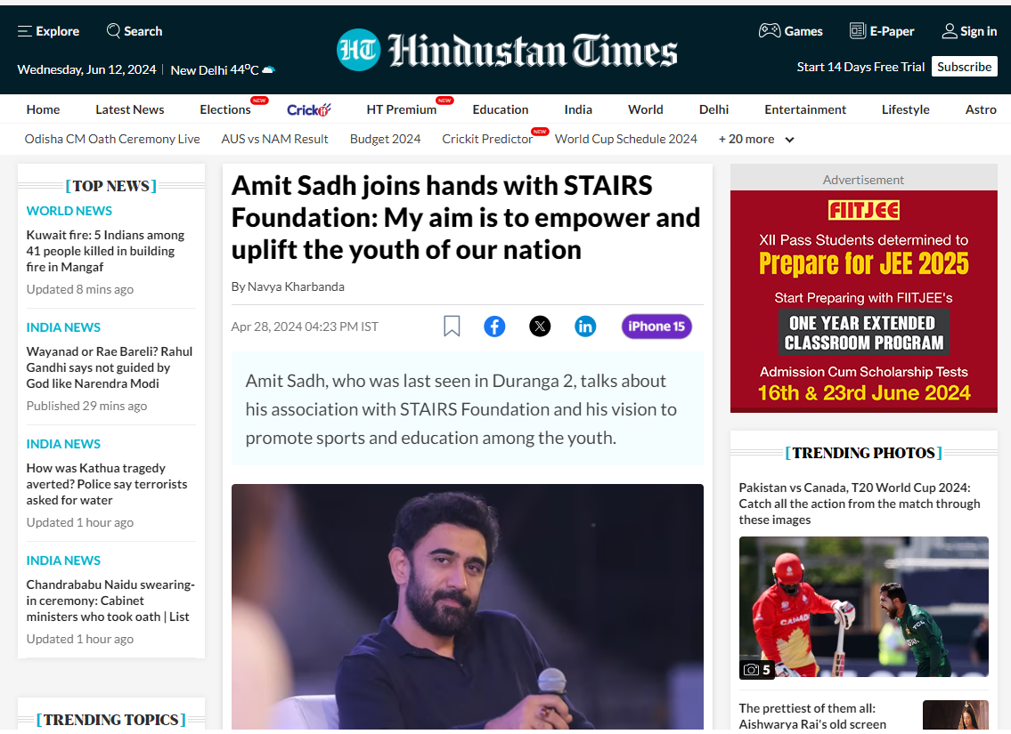 Amit Sadh Joins Hands With STAIRS Foundation: My Aim Is To Empower And Uplift The Youth Of Our Nation