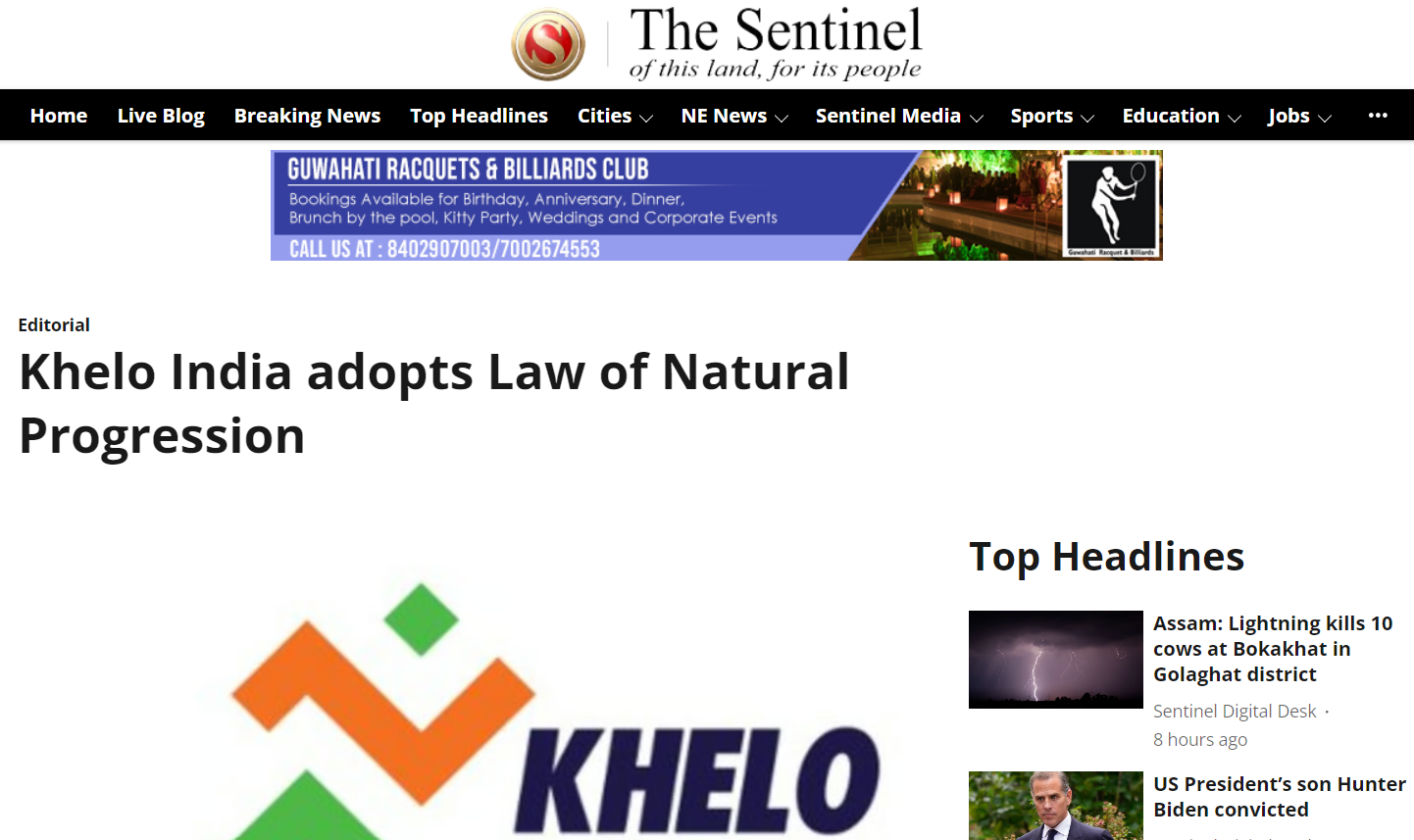 Khelo India Adopts Law Of Natural Progression